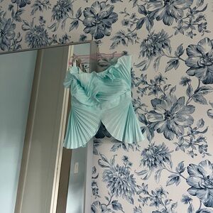Baby Blue Pleated Tube Top Blouse